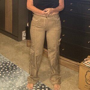 Fashion Nova NWT Washed Cargo Pants — Size L, Tan, Button Detail
